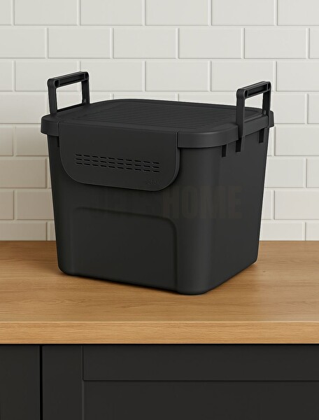 Jet's Home 3’lü Set Soğanlık Sepet Havalandırmalı Erzak Kutusu BPA Free Sebzelik Saklama Kutusu Antrasit 90 L