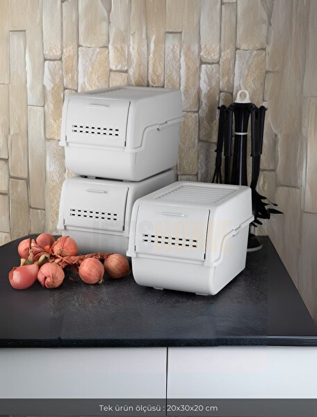 Jet's Home 3'lü Set Organizer Erzak Kutusu Bpa Free Saklama Kutusu Soğanlık Sebzelik Sepet Gri 8 Lt x 3