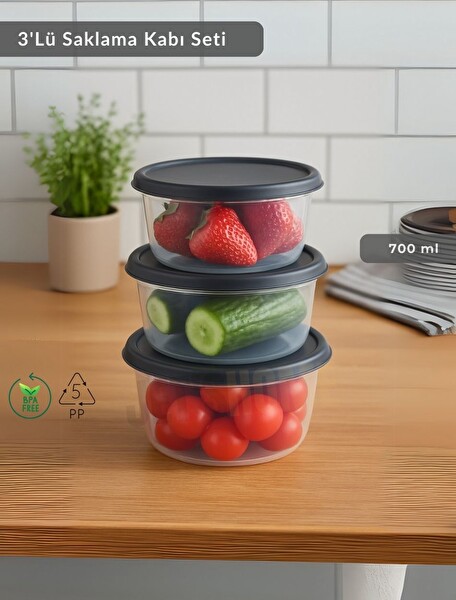 Jet's Home Yuvarlak 3'lü Saklama Kabı Bpa Free Derin Dondurucu için Uygun Beslenme Kabı 700 ML