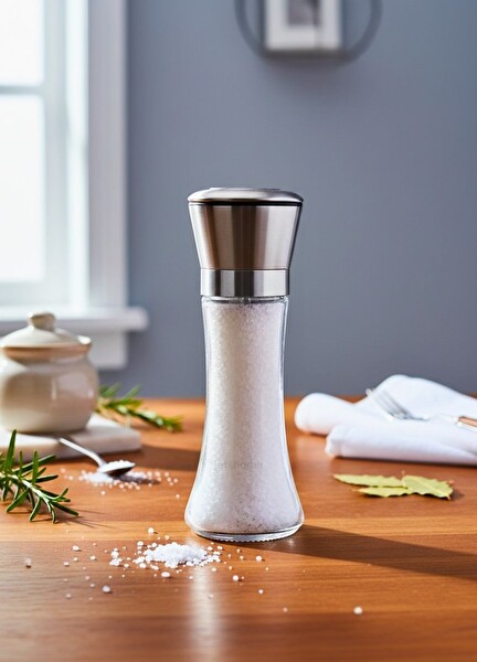 Jet's Home Lüks Çelik Kapaklı Cam Tuz ve Karabiber Değirmeni - 19 CM Modern Baharat Öğütücü