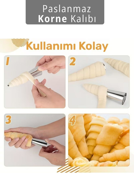 Jet's Home 12'li Korne Kalıbı Huni Tatlı Kalıbı Pasta Kurabiye Profiterol Milföy Süsleme Aparatı 12 CM