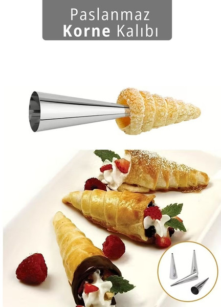 Jet's Home 12'li Korne Kalıbı Huni Tatlı Kalıbı Pasta Kurabiye Profiterol Milföy Süsleme Aparatı 12 CM
