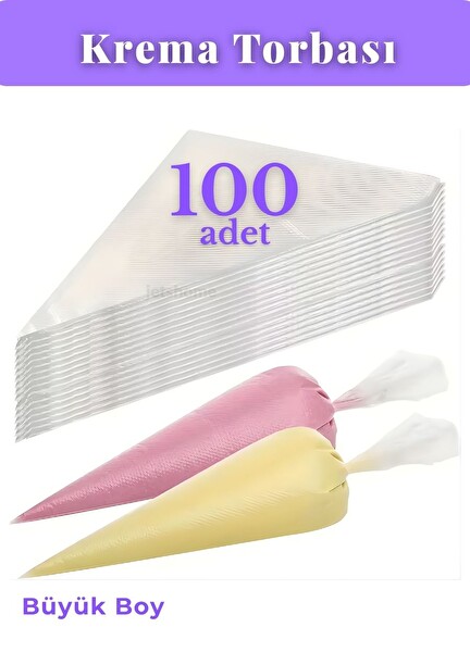 Jet's Home 100'lü Krema Torbası Kullan At Şanti Sıkma Torbası Büyük Boy Süsleme Torbası Krema Duyu Torbası