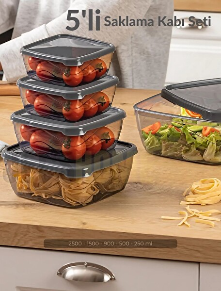 Jet's Home 5’li Set Kare Saklama Kabı Seti BPA Free Erzak Kabı Bakliyat Saklama Kapları Buzdolabı Kabı