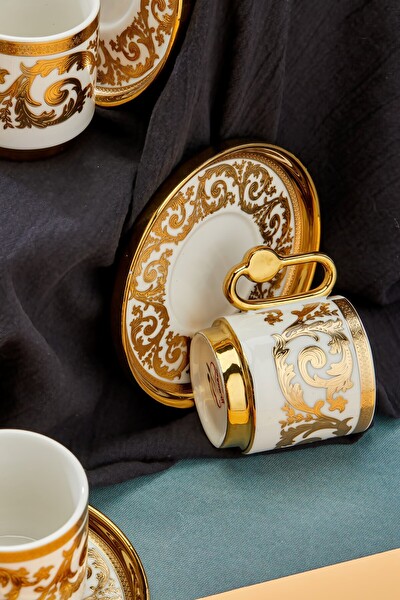 Cooker Royal Crest 90 ML 6 Kişilik Porselen Kahve Fincan Takımı CKR3869