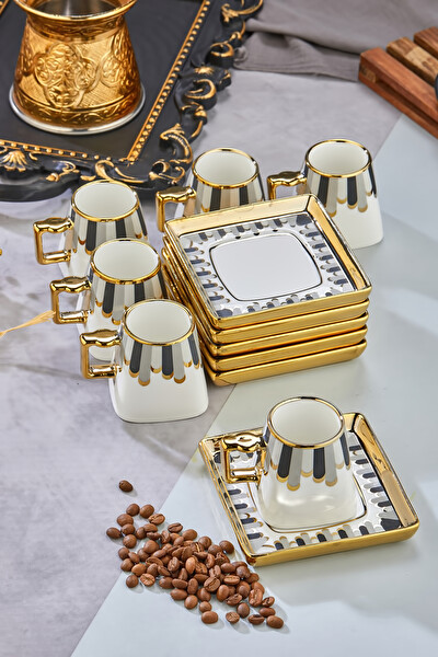 Cooker Valera Gold Yaldızlı 6 Kişilik 220 ML Porselen Çay ve Kahve Fincan Takımı CKR3462