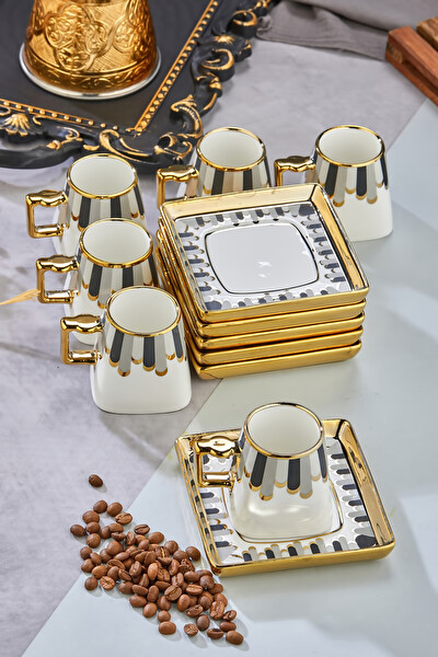 Cooker Valera Gold Yaldızlı 6 Kişilik 220 ML Porselen Çay ve Kahve Fincan Takımı CKR3462