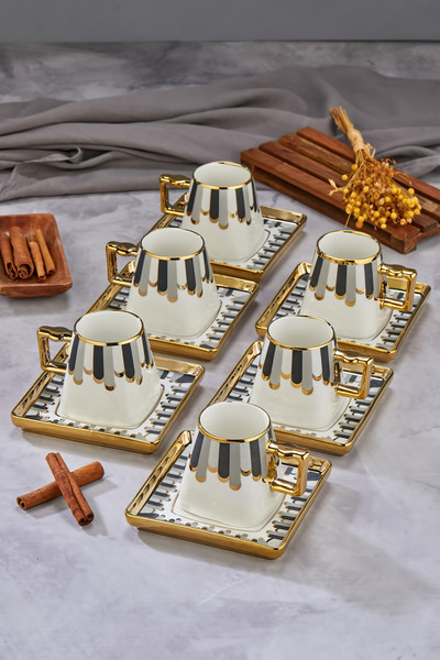 Cooker Valera Gold Yaldızlı 6 Kişilik 220 ML Porselen Çay ve Kahve Fincan Takımı CKR3462