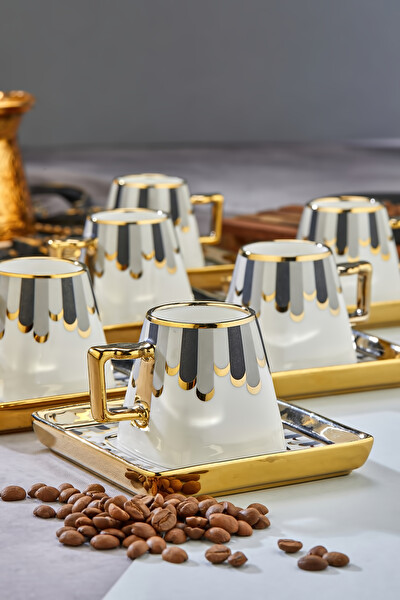 Cooker Valera Gold Yaldızlı 6 Kişilik 220 ML Porselen Çay ve Kahve Fincan Takımı CKR3462