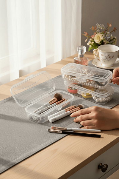 Mithra Life Mini Şeffaf 3 Adet Takı Toka Aksesuar Makyaj Seyahat Plastik Saklama Kutusu MIT1320