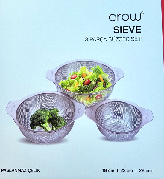 Arow Sieve 3 Parça Paslanmaz Çelik Süzgeç Seti TR-6665