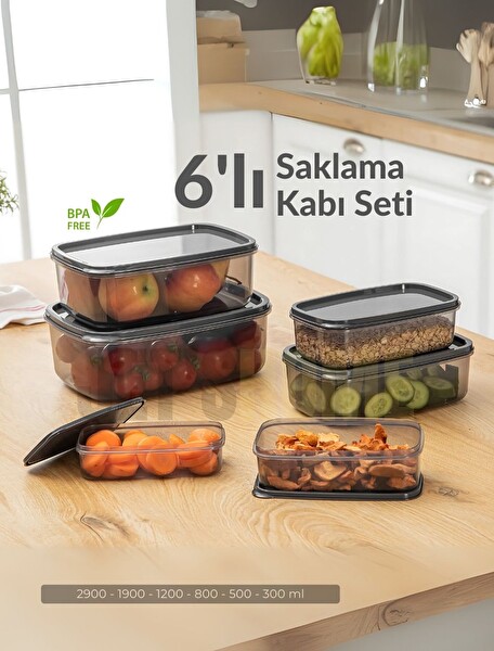 Jet's Home 6'lı Set Erzak Saklama Kabı Seti BPA Free Erzak Kabı Bakliyat Saklama Kapları Buzdolabı Kabı