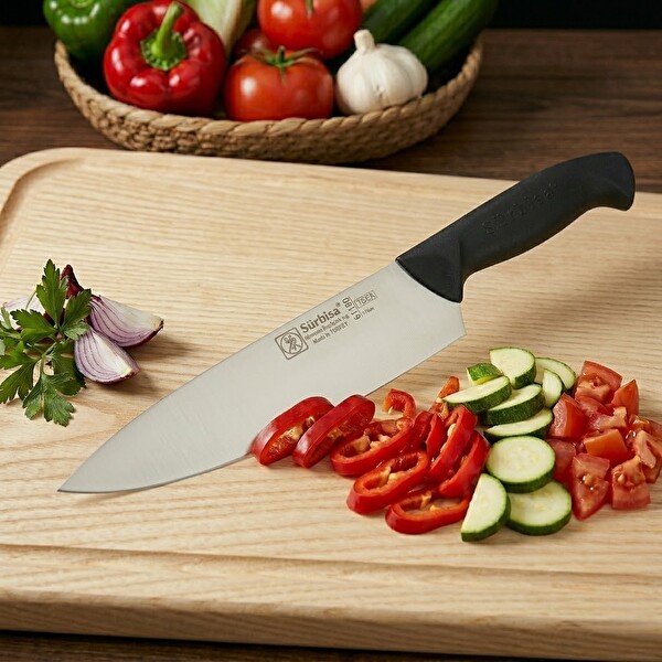 Sürbisa 61180 Şef Aşçı Bıçağı Sürmene Bıçağı Paslanmaz Çelik Profesyonel Et Kesim Doğrama İçin 34 CM