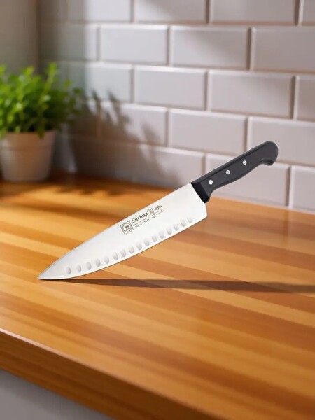 Sürbisa Sürmene 61080 Profesyonel Oluklu Şef Bıçağı 33 CM Paslanmaz Çelik Pimli Saplı Aşçı Bıçağı