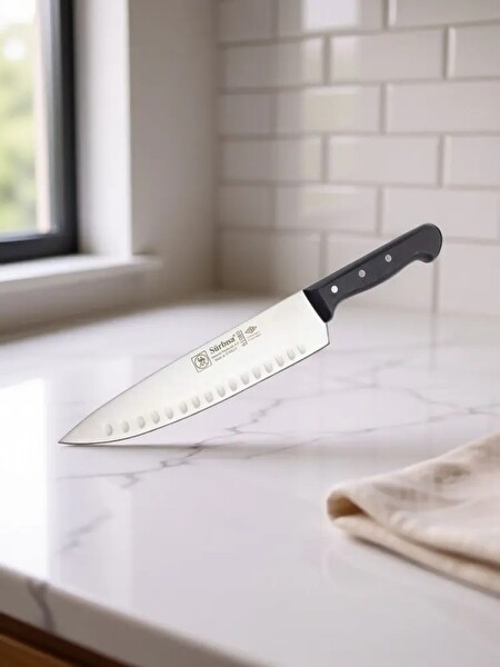 Sürbisa Sürmene 61080 Profesyonel Oluklu Şef Bıçağı 33 CM Paslanmaz Çelik Pimli Saplı Aşçı Bıçağı