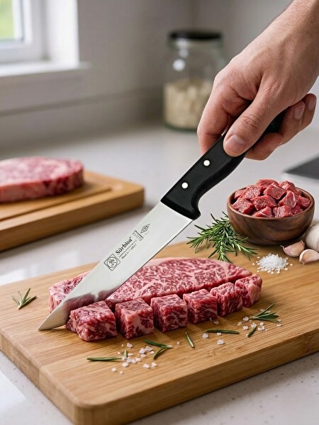 Sürbisa 61015 Kuşbaşı Et Kasap Bıçağı 29.5 CM Pimli Et Kesim Kemik Sıyırma Doğrama Mutfak Bıçağı