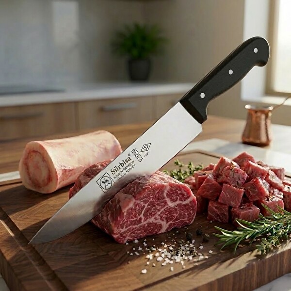 Sürbisa 61040 Sürmene Kasap Bıçağı Pimli Sap 28 CM Kelle Kuşbaşı Kesim Kemik Sıyırma Doğrama Bıçağı