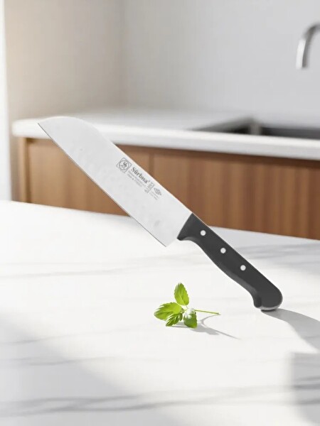 Sürbisa 61095 Sürmene Şef Aşçı Bıçağı Profesyonel Oluklu Santoku Bıçağı 31 CM Pimli Sap