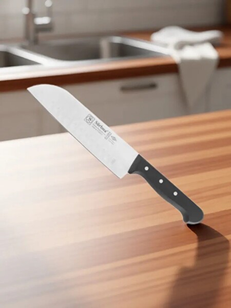 Sürbisa 61095 Sürmene Şef Aşçı Bıçağı Profesyonel Oluklu Santoku Bıçağı 31 CM Pimli Sap