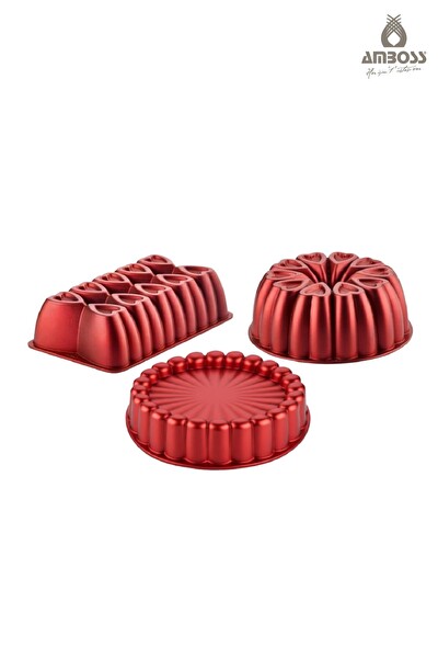 Amboss Sweet Trio 3 Parça Kek Kalıbı Seti Kırmızı