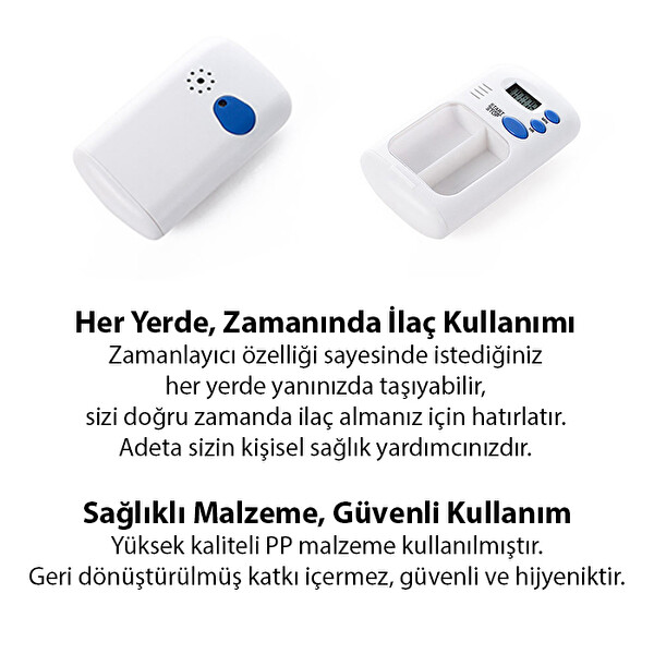 Ezere Elektronik Akıllı Zamanlayıcılı Taşınabilir Hap İlaç Kutusu - BPA İçermez Beyaz
