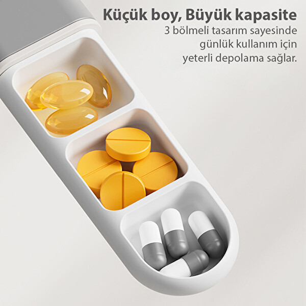 Ezere Taşınabilir 3 Bölmeli Nem Geçirmez Mini Hap İlaç Saklama Kutusu - BPA İçermez Beyaz