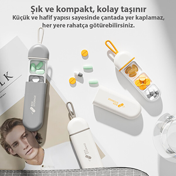 Ezere Taşınabilir 3 Bölmeli Nem Geçirmez Mini Hap İlaç Saklama Kutusu - BPA İçermez Beyaz