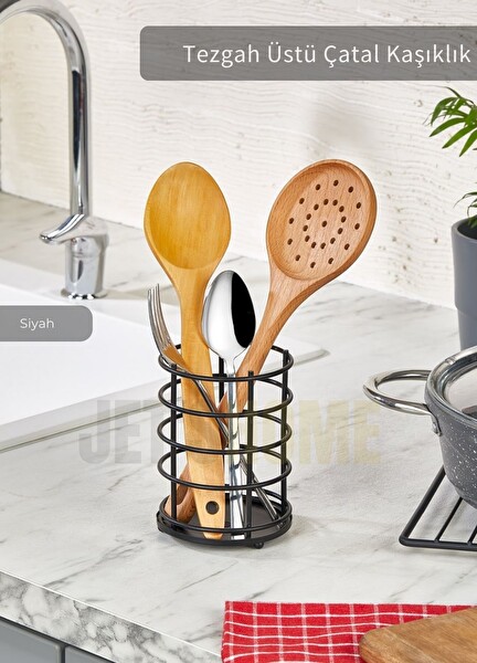Jet's Home Yuvarlak Çatal Kaşıklık Paslanmaz Tezgah Üstü Servis Standı Düzenleyici Çelik Siyah