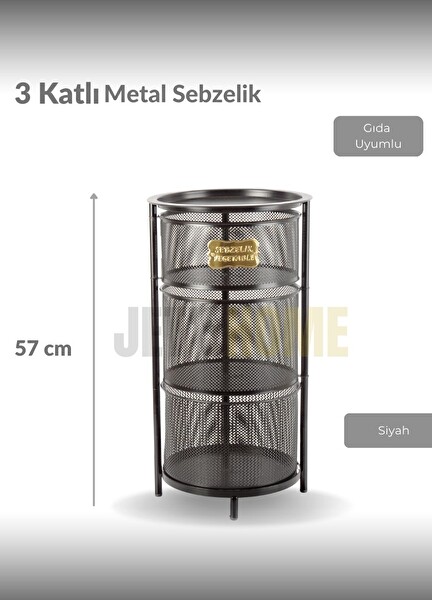 Jet's Home 3 Katlı Sebzelik Açılır Metal Patates Soğan Sepeti Paslanmaz Meyvelik Organizer Sepet Siyah