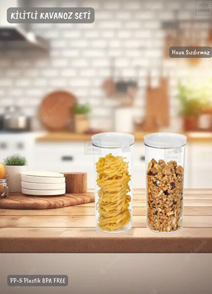 Jet's Home 2’li Kilitli Silindir Kavanoz Seti Erzak Kabı Hava Sızdırmaz 1.3 Litre x 2 BPA Free