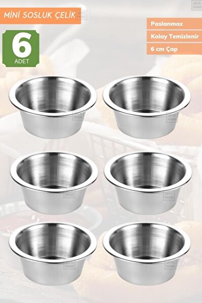 Jet's Home 6’lı Set Mini Sosluk Paslanmaz Ketçaplık Mayonezlik Reçellik Çelik 6 CM