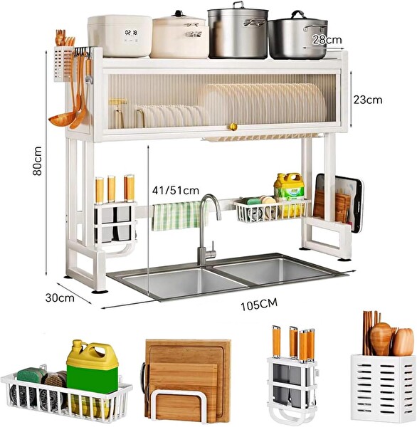 Valkyrie Evye Üstü 105X30X80 CM Çok Amaçlı Mutfak Organizer Raf Beyaz