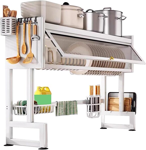 Valkyrie Evye Üstü 105X30X80 CM Çok Amaçlı Mutfak Organizer Raf Beyaz