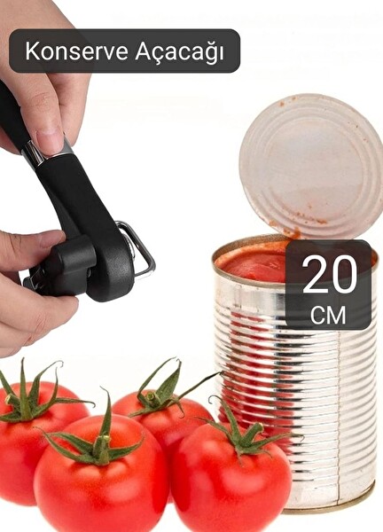 Jet's Home Manuel Konserve Açacağı Siyah Kapak Sökücü Silikon Kavanoz Açacağı Çelik Ağız 20 Cm