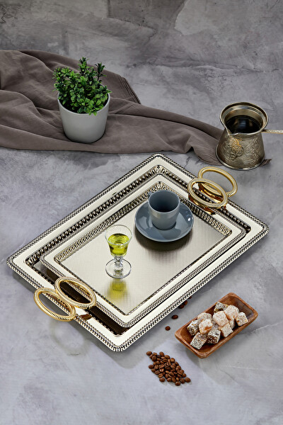 Cooker 2'li Metal Dikdörtgen Sunum Tepsisi 50x32 CM ve 44x25 CM