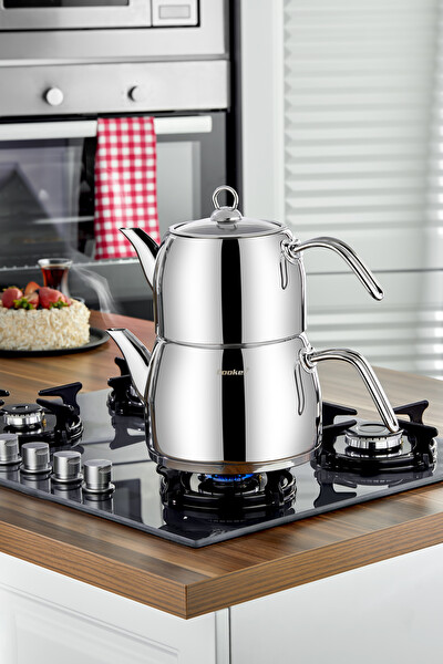 Cooker Lara Mega Boy Paslanmaz Çelik 2.5 - 4.5 L Gold Saplı Çaydanlık Takımı iCKR3927
