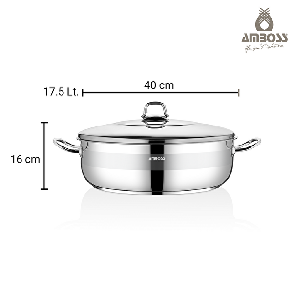 Amboss Saphire Paslanmaz Çelik 40 CM Çelik Kapaklı Basık Tencere