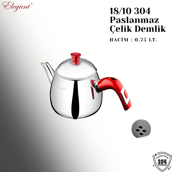 Elegant Damla Mini Boy Bakalit Kulplu Çaydanlık Takımı - Kırmızı İnsörtlü