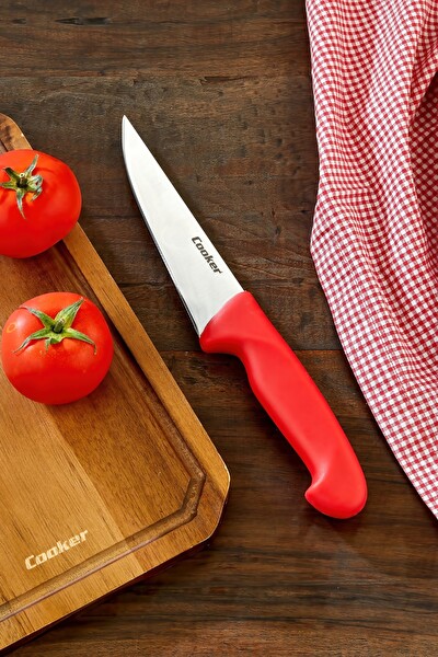 Cooker 27 CM Paslanmaz Çelik Kasap Bıçağı Kırmızı CKR4597