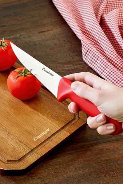 Cooker 27 CM Paslanmaz Çelik Kasap Bıçağı Kırmızı CKR4597