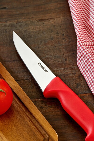 Cooker 27 CM Paslanmaz Çelik Kasap Bıçağı Kırmızı CKR4597