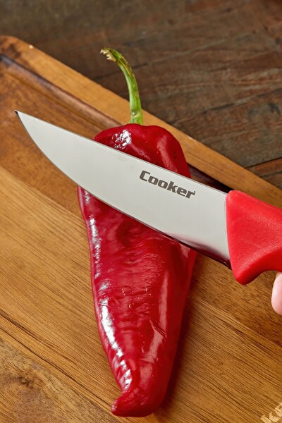 Cooker 25 CM Paslanmaz Çelik Kasap Bıçağı Kırmızı CKR4596