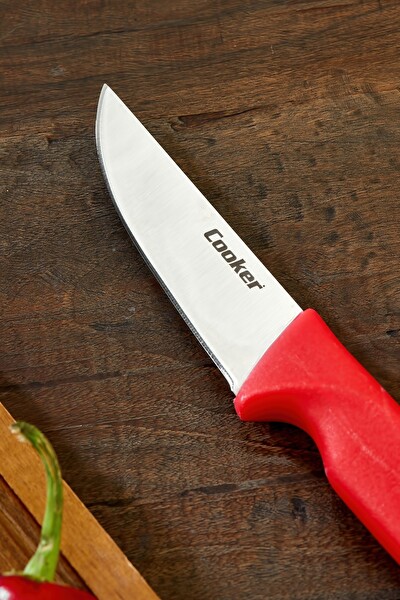 Cooker 25 CM Paslanmaz Çelik Kasap Bıçağı Kırmızı CKR4596