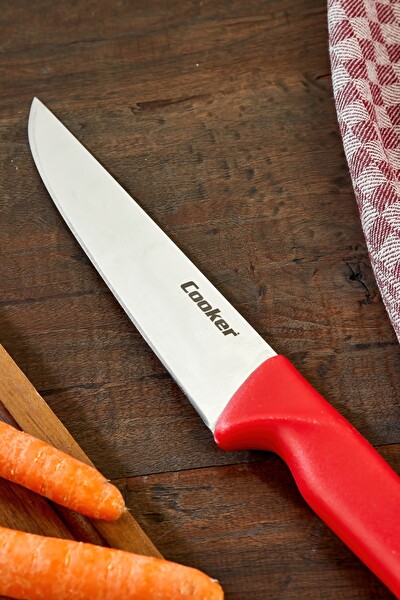 Cooker 31 CM Paslanmaz Çelik Kasap Bıçağı Kırmızı CKR4599