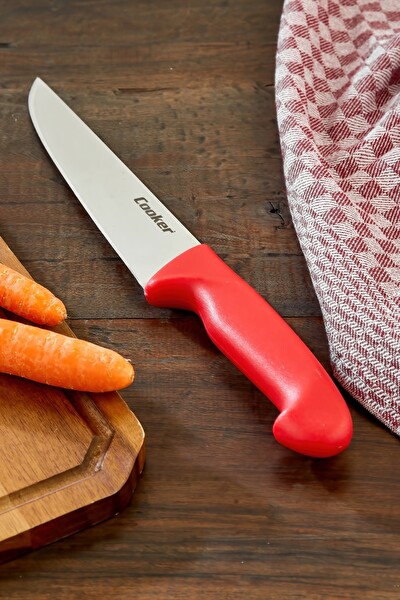 Cooker 31 CM Paslanmaz Çelik Kasap Bıçağı Kırmızı CKR4599