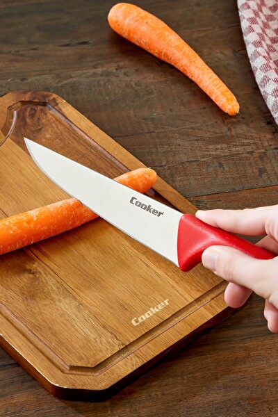 Cooker 31 CM Paslanmaz Çelik Kasap Bıçağı Kırmızı CKR4599