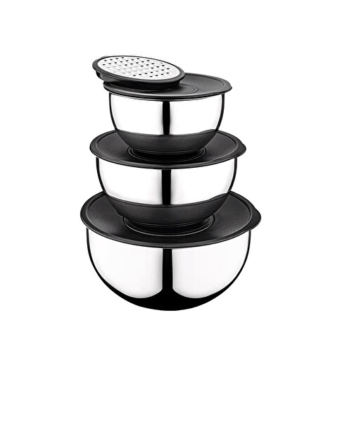 Sofram PratikŞef 9 Parça Paslanmaz Çelik Blender Uyumlu 16-20-24 CM Rendeli Karıştırma ve Saklama Kabı