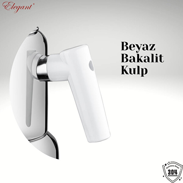 Elegant Kombi Orta Boy Bakalit Kulplu Çaydanlık Takımı - Beyaz