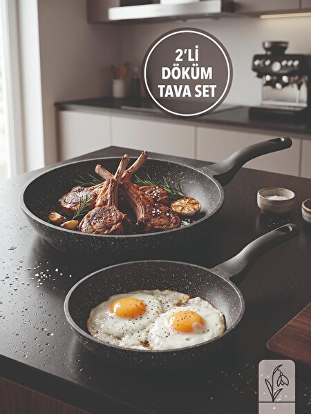 Fms D3007 Döküm Granit 2'li 20-28 CM Tava Seti