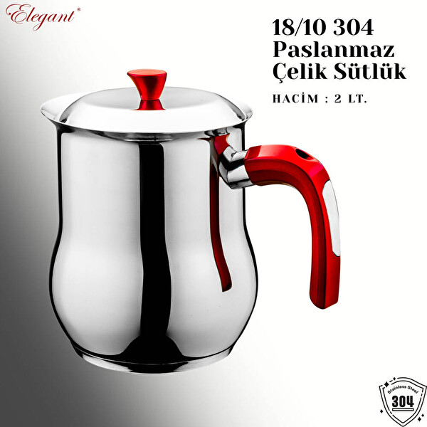 Arzu Çelik 2 L Çelik Sütlük Bakalit Kulp - Kırmızı